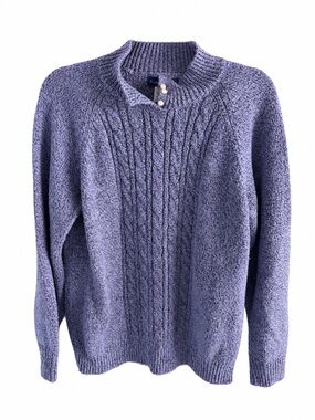 Karen Scott Lavender-Blue Cable Knit Mock Neck Sweater with Pearl Buttons Size M